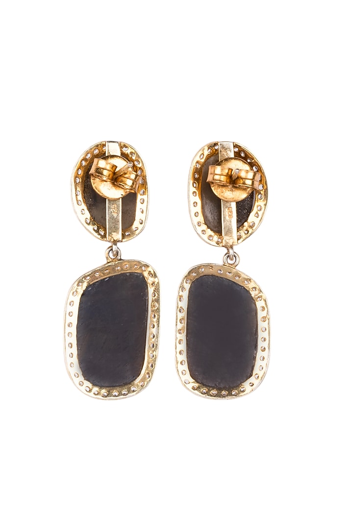 White Finish Grey Sapphire Synthetic Stone Dangler Earrings In Sterling Silver by Bhatter's at Pernia's Pop Up Shop