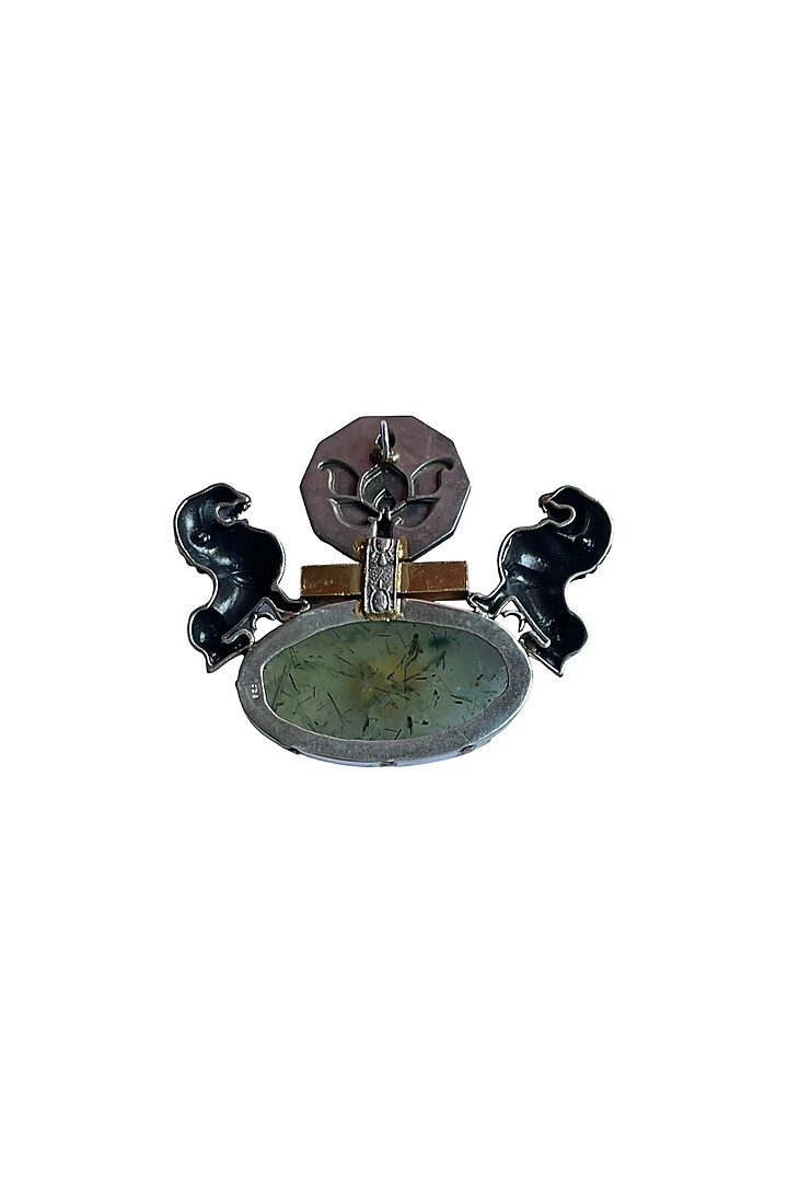 Two Tone Finish Green Prehnite Stone & Lion Motif Choker Necklace In Sterling Silver by Bhatter's at Pernia's Pop Up Shop