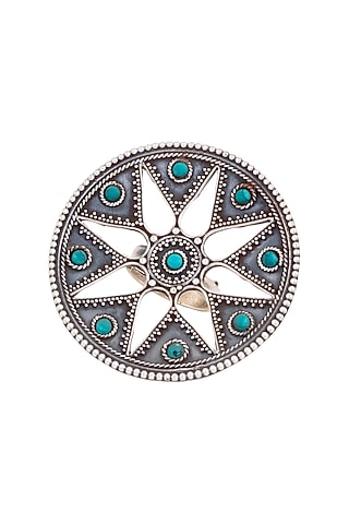 Black Rhodium Finish Turquoise Stone Ring In Sterling Silver by Bhatter's