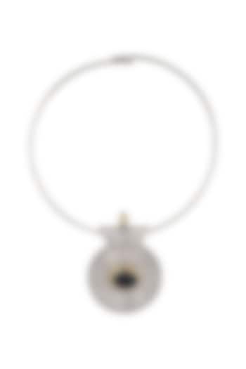 White Finish Black Onyx Stone Necklace In Sterling Silver by Bhatter's