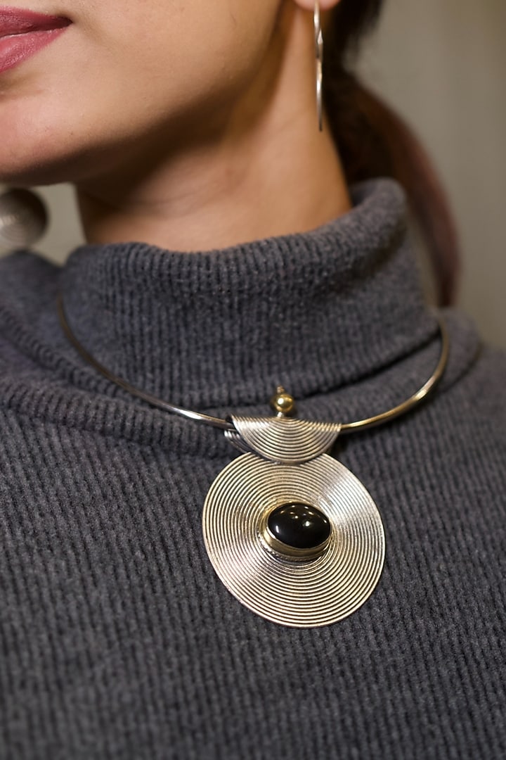 White Finish Black Onyx Stone Necklace In Sterling Silver by Bhatter's at Pernia's Pop Up Shop