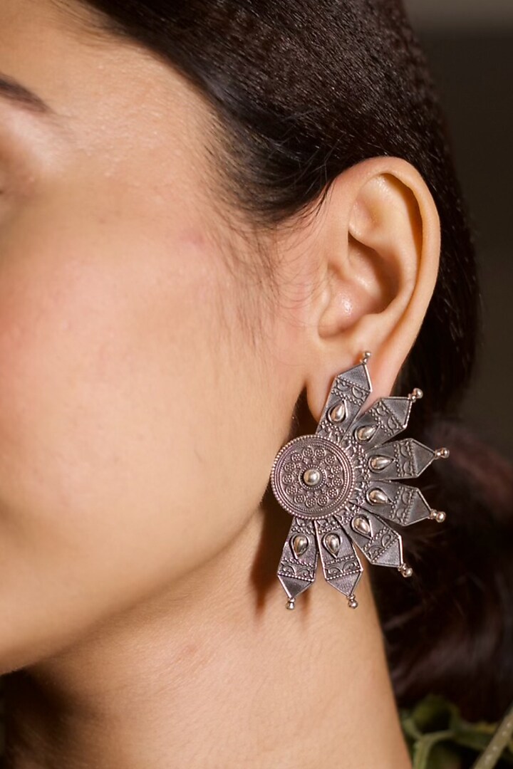 Black Rhodium Finish Stud Earrings In Sterling Silver by Bhatter's at Pernia's Pop Up Shop