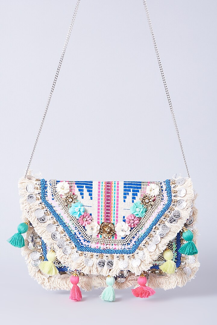 Multi-Colored Embroidered Boho Clutch by BHAVNA KUMAR