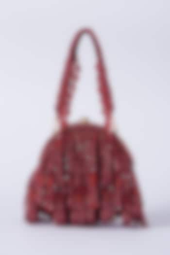 Burgundy Hand Embroidered Frame Bag by BHAVNA KUMAR