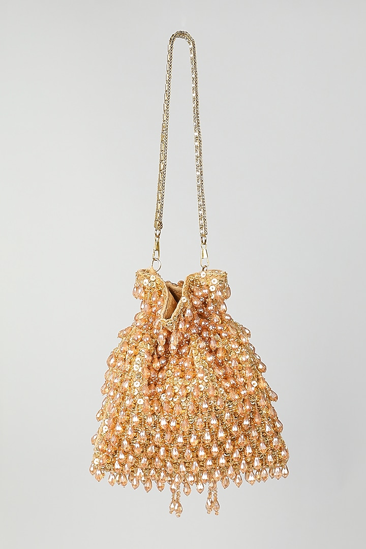 Gold Beaded Hand Embroidered Potli by BHAVNA KUMAR at Pernia's Pop Up Shop