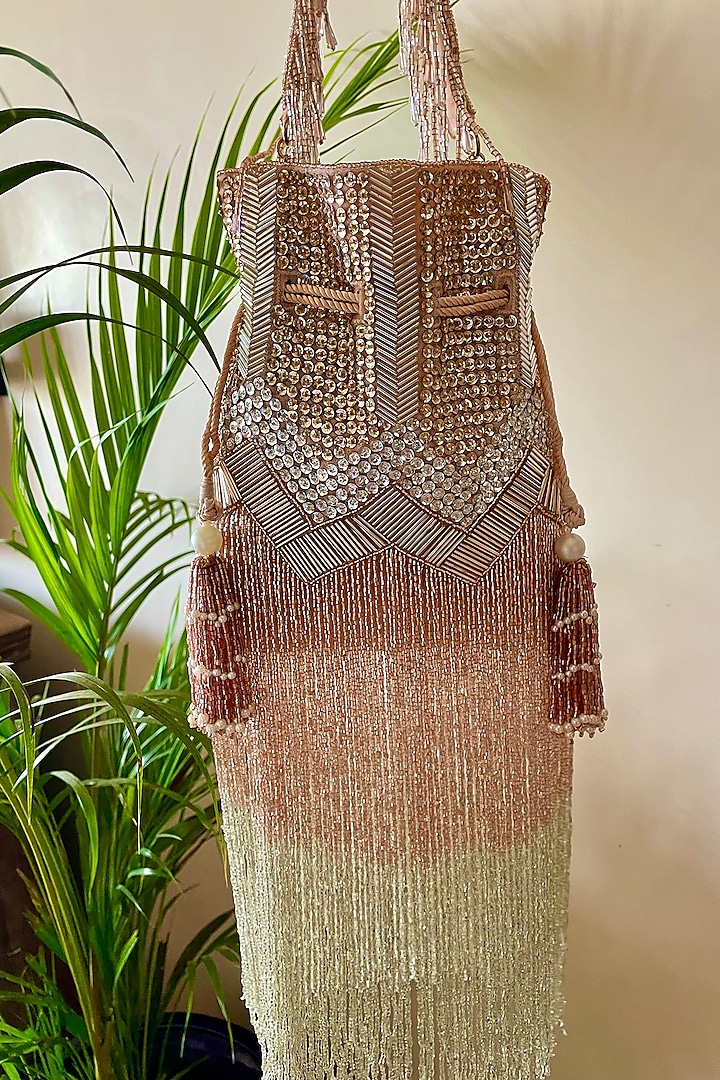 Rose Gold Hand Embroidered Potli by BHAVNA KUMAR at Pernia's Pop Up Shop