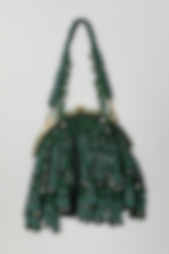 Bottle Green Hand Embroidered Clutch by BHAVNA KUMAR