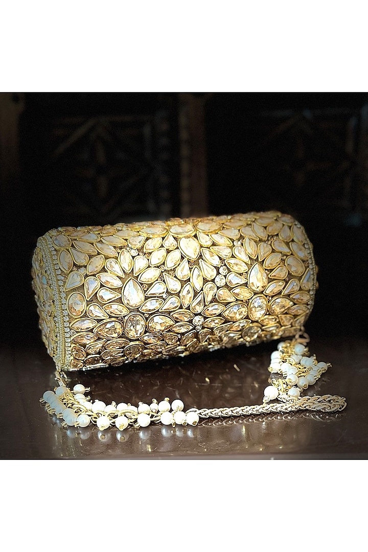 Gold Silk Clutch by BHAVNA KUMAR