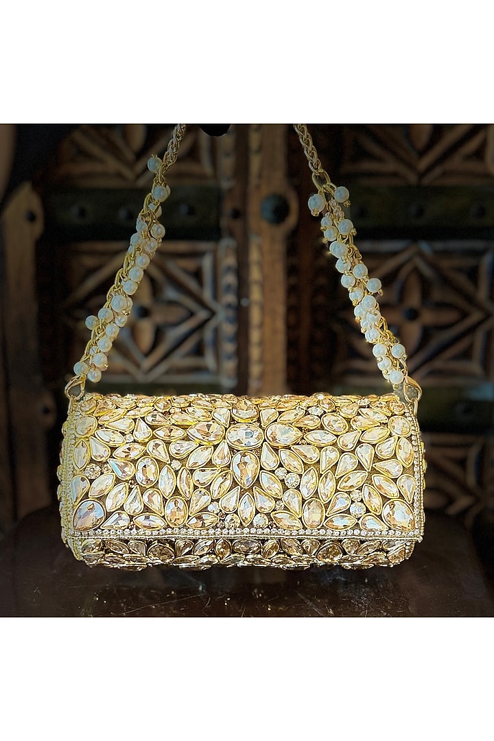 Gold Silk Clutch by BHAVNA KUMAR at Pernia's Pop Up Shop