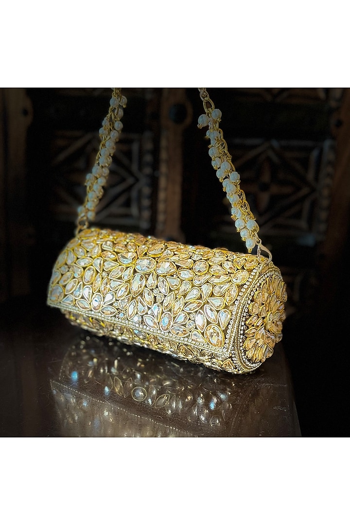 Gold Silk Clutch by BHAVNA KUMAR at Pernia's Pop Up Shop