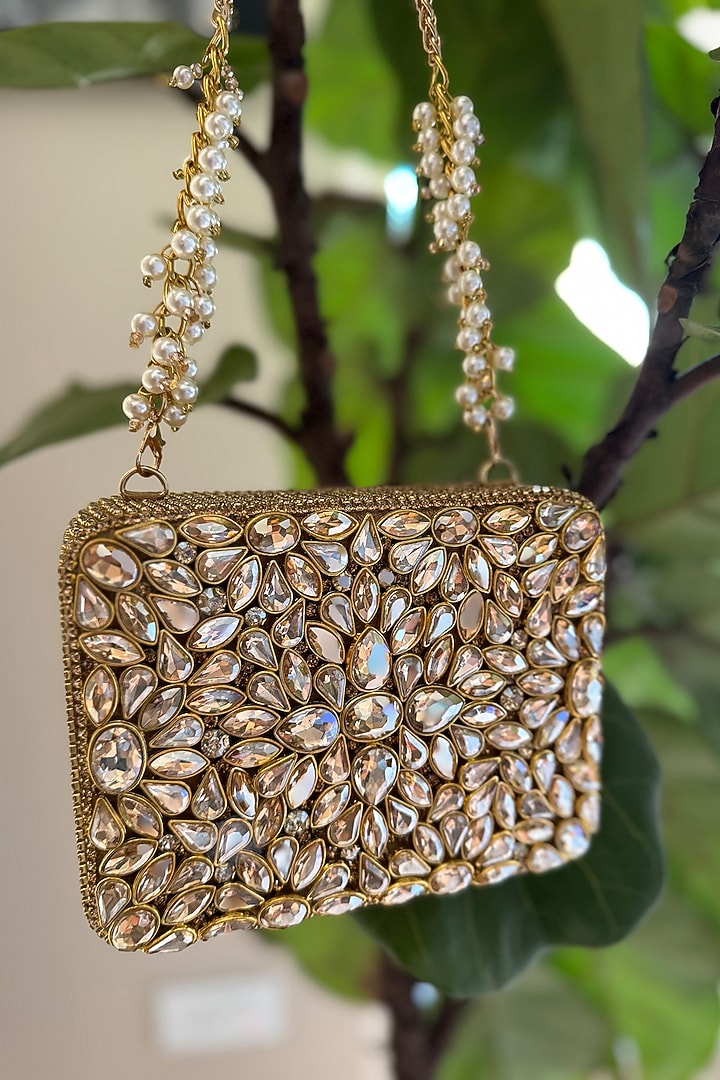 Gold Silk Clutch by BHAVNA KUMAR at Pernia's Pop Up Shop