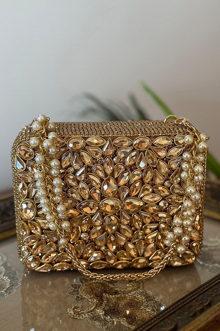 Gold Silk Clutch by BHAVNA KUMAR at Pernia's Pop Up Shop