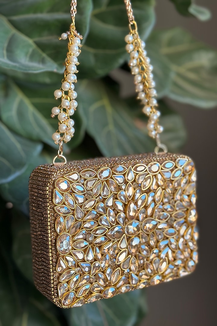 Gold Silk Clutch by BHAVNA KUMAR at Pernia's Pop Up Shop
