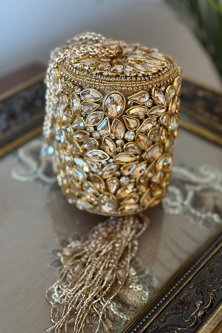 Gold Silk Clutch by BHAVNA KUMAR at Pernia's Pop Up Shop
