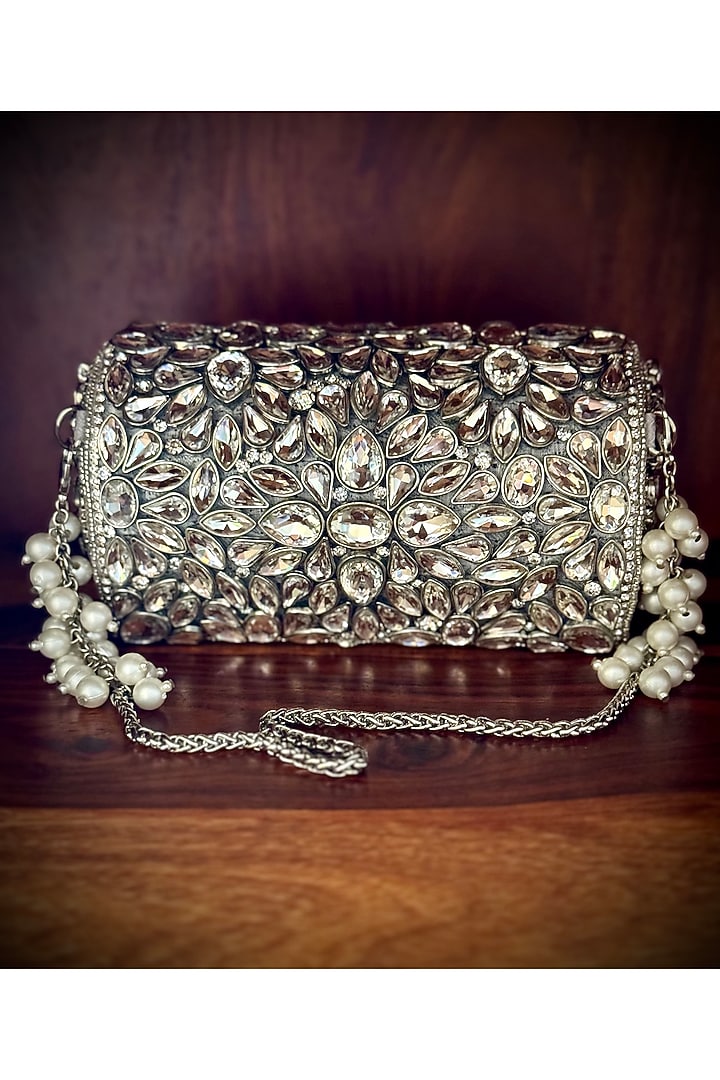 Silver Silk Clutch by BHAVNA KUMAR at Pernia's Pop Up Shop