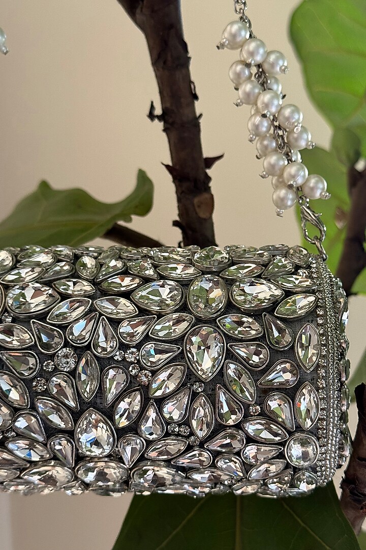 Silver Silk Clutch by BHAVNA KUMAR at Pernia's Pop Up Shop
