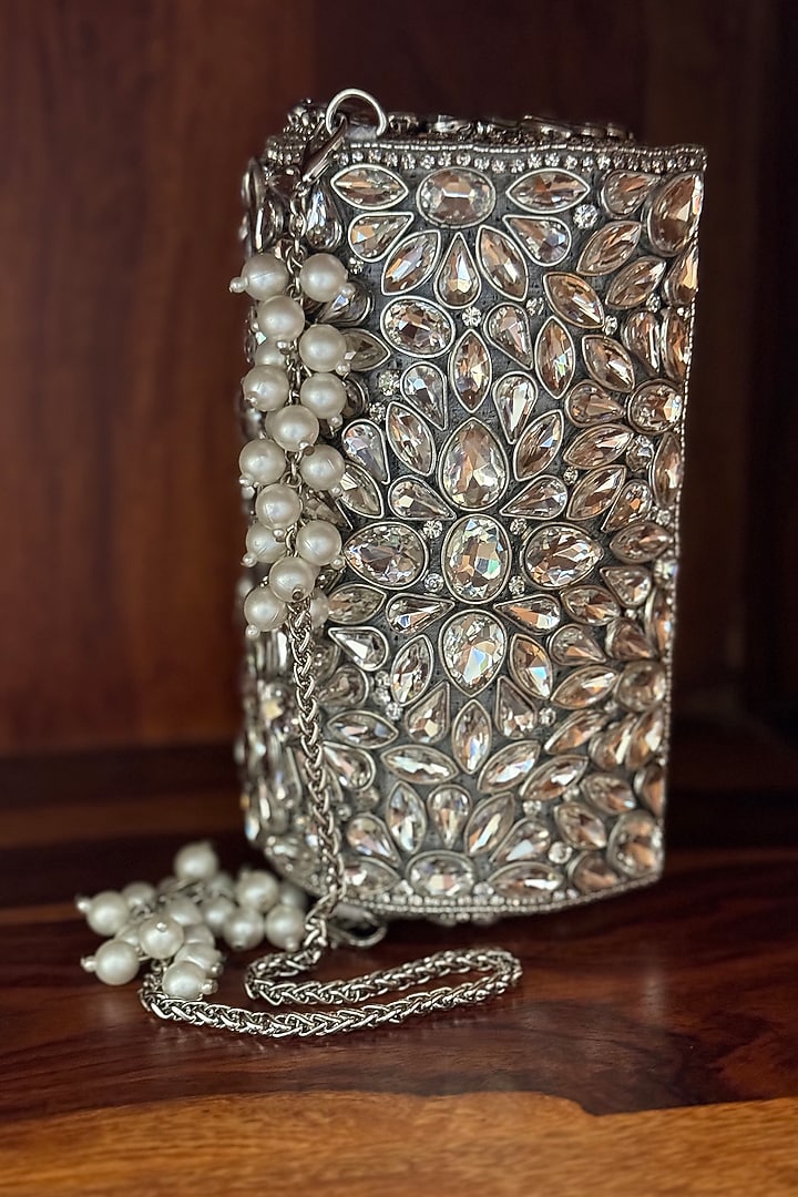 Silver Silk Clutch by BHAVNA KUMAR at Pernia's Pop Up Shop