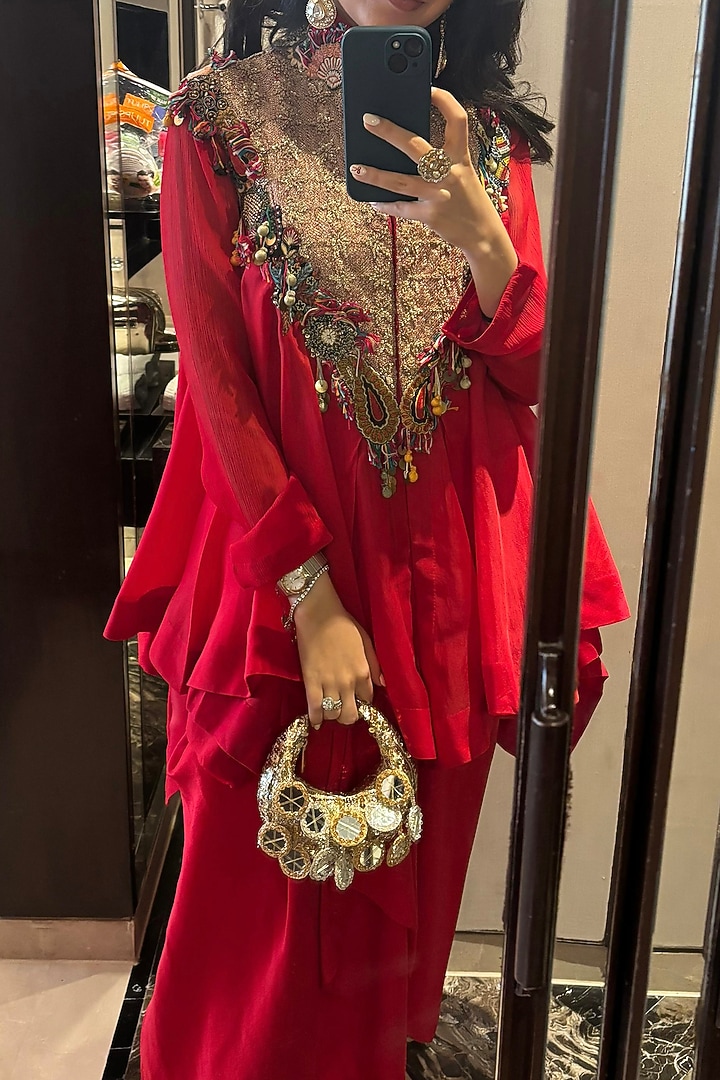 Light Gold Sequinned Net Embroidered Mini Bag by BHAVNA KUMAR at Pernia's Pop Up Shop