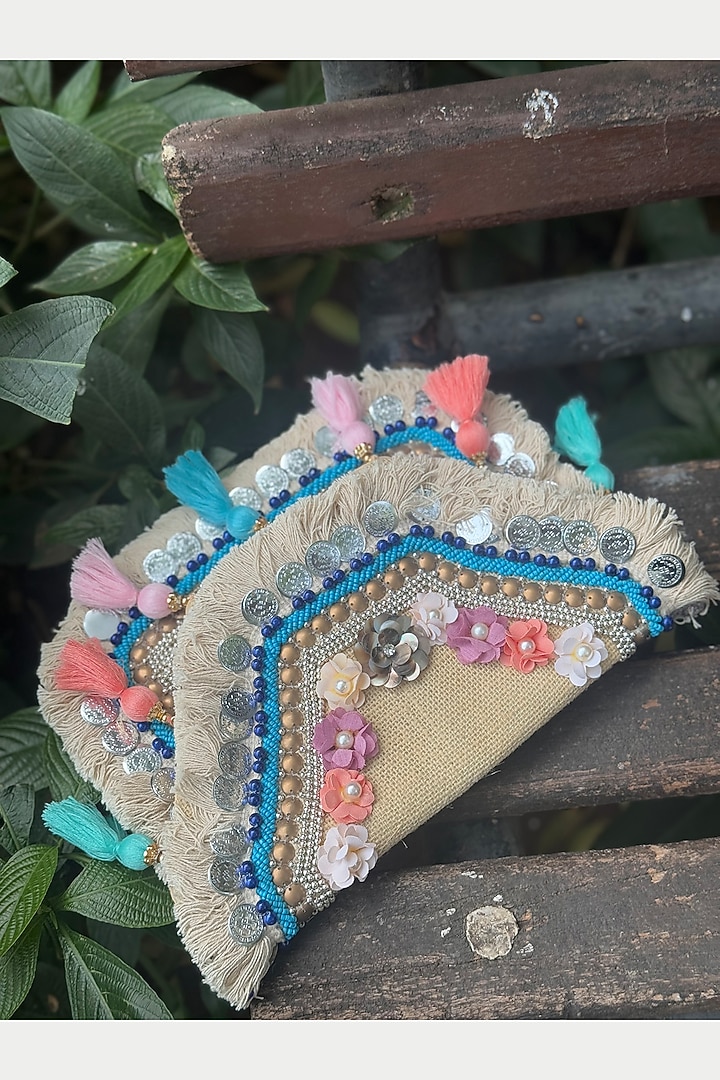 Beige Jute Clutch by BHAVNA KUMAR at Pernia's Pop Up Shop