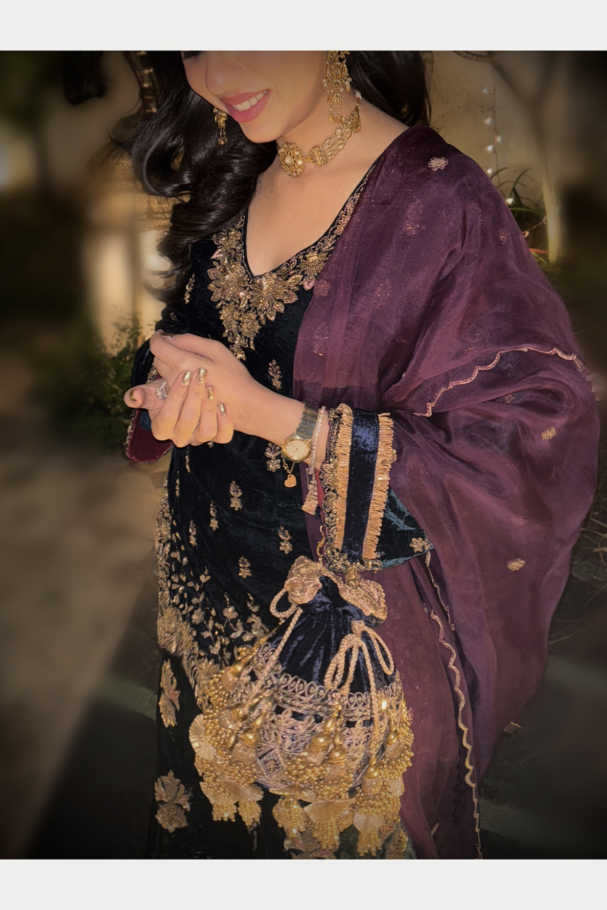 Blue Velvet Beads Embroidered Potli by BHAVNA KUMAR at Pernia's Pop Up Shop