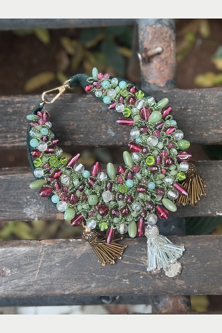 Multi-Colored Suedette Beads Embellished Potli by BHAVNA KUMAR at Pernia's Pop Up Shop