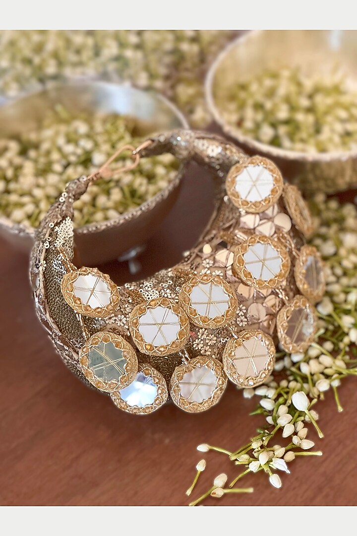 Gold Sequinned Net Embroidered Mini Bag by BHAVNA KUMAR at Pernia's Pop Up Shop