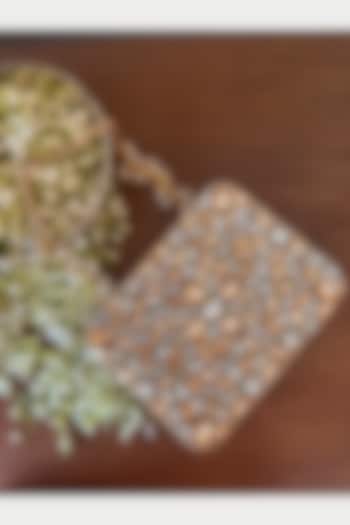 Gold & Silver Faux Silk Hand Embroidered Clutch by BHAVNA KUMAR at Pernia's Pop Up Shop