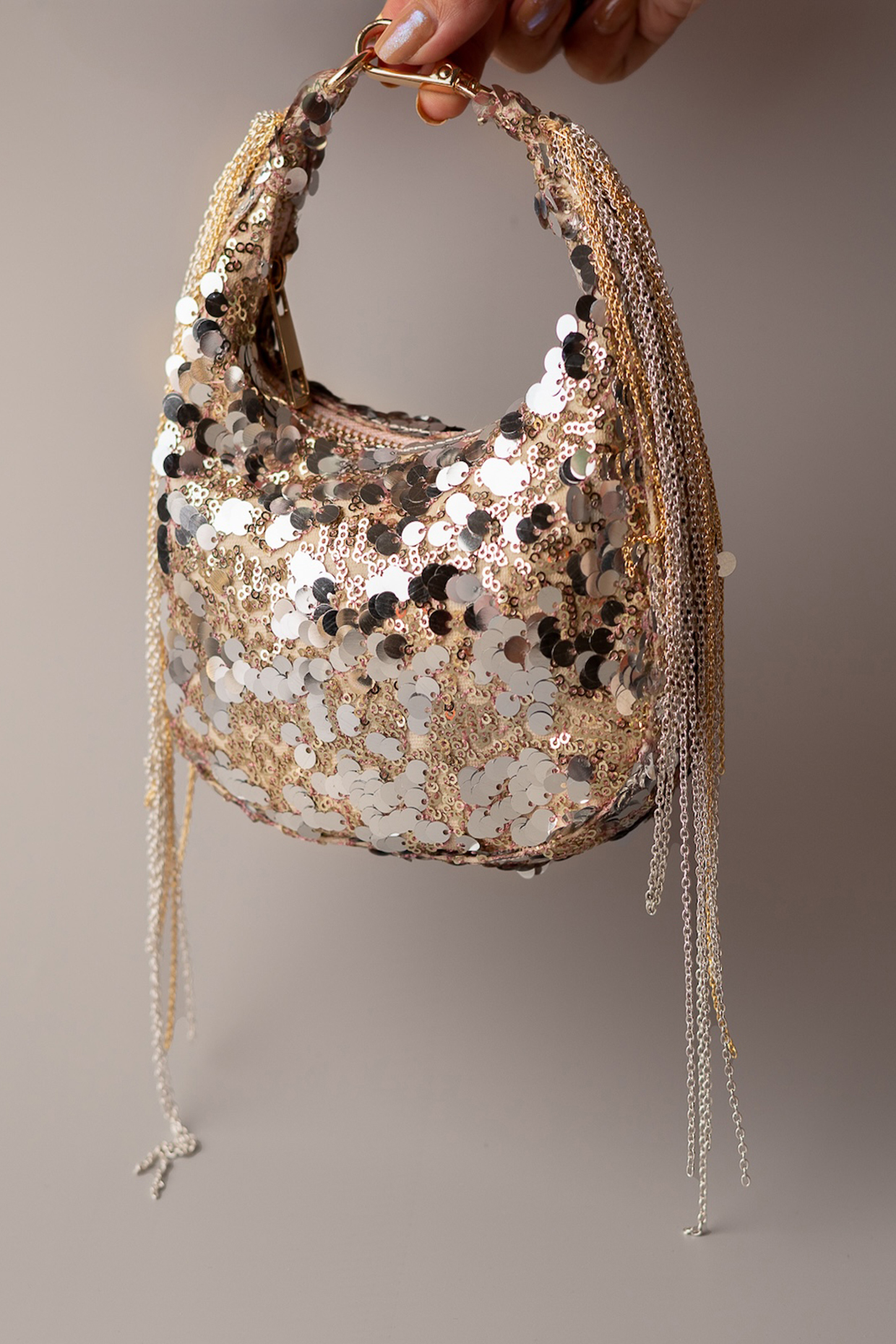 Gold Sequinned Net Embroidered Clutch by BHAVNA KUMAR at Pernia's Pop Up Shop