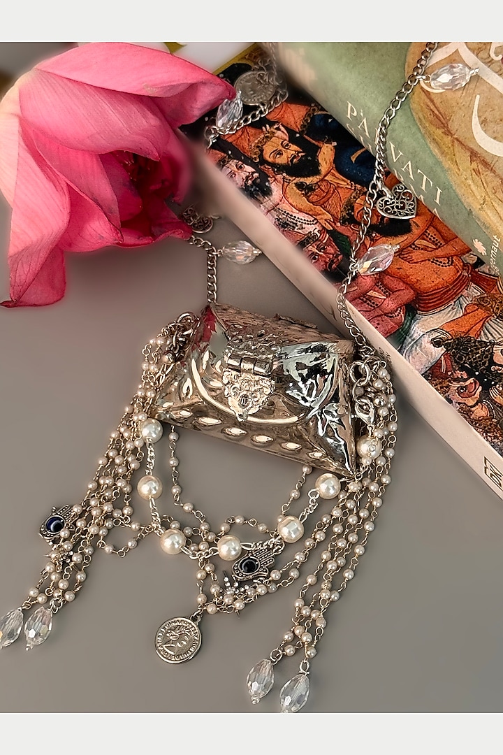 Silver Metal Embroidered Mini Bag by BHAVNA KUMAR at Pernia's Pop Up Shop