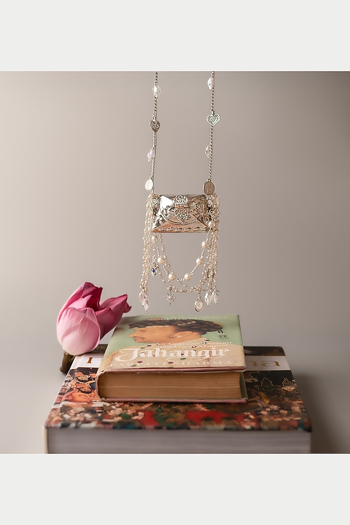 Silver Metal Embroidered Mini Bag by BHAVNA KUMAR at Pernia's Pop Up Shop