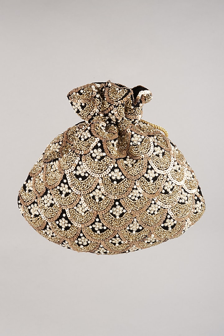 Black Hand Embroidered Potli by BHAVNA KUMAR at Pernia's Pop Up Shop