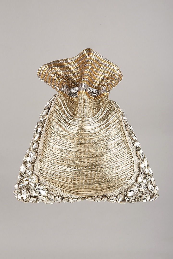 Silver & Bronze Hand Embroidered Potli by BHAVNA KUMAR at Pernia's Pop Up Shop