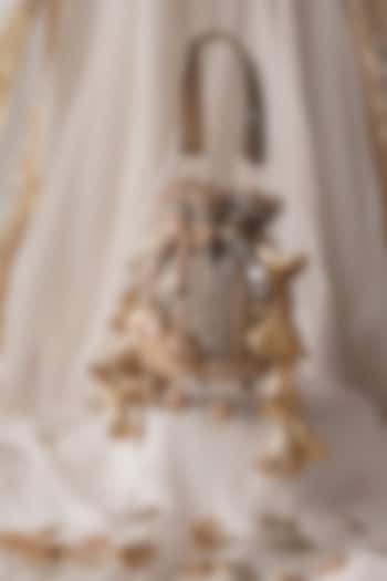 Greyish Blue Fabric Embroidered Potli by BHAVNA KUMAR at Pernia's Pop Up Shop