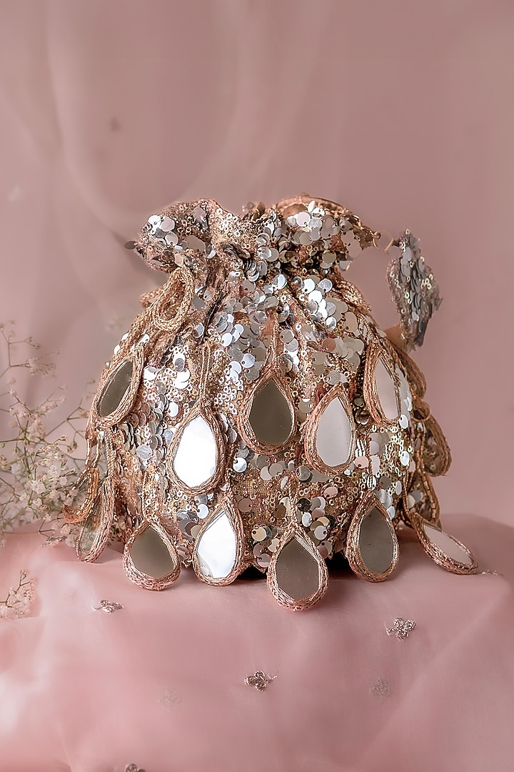 Gold & Silver Sequinned Mirror Embroidered Potli by BHAVNA KUMAR at Pernia's Pop Up Shop