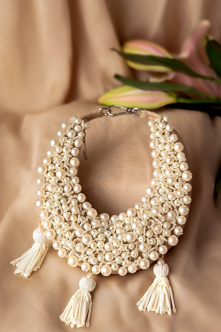 Cream Fabric Bead Embellished Mini Bag by BHAVNA KUMAR at Pernia's Pop Up Shop