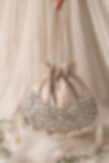 Gold & Silver Fabric Hand Embroidered Potli by BHAVNA KUMAR at Pernia's Pop Up Shop