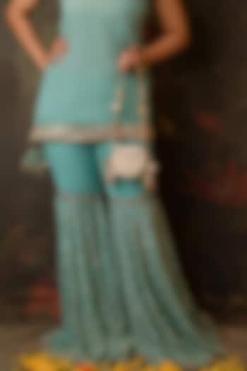 Gold & Cream Metal Pearl Embellished Mini Bag by BHAVNA KUMAR at Pernia's Pop Up Shop
