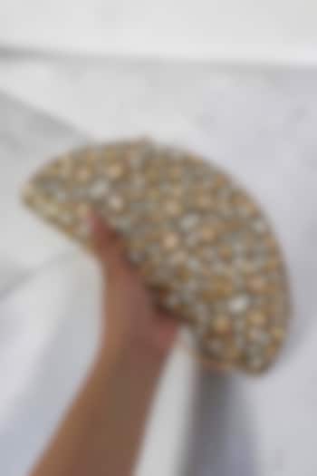 Gold & Silver Fabric Hand Embroidered D-shaped Clutch by BHAVNA KUMAR at Pernia's Pop Up Shop