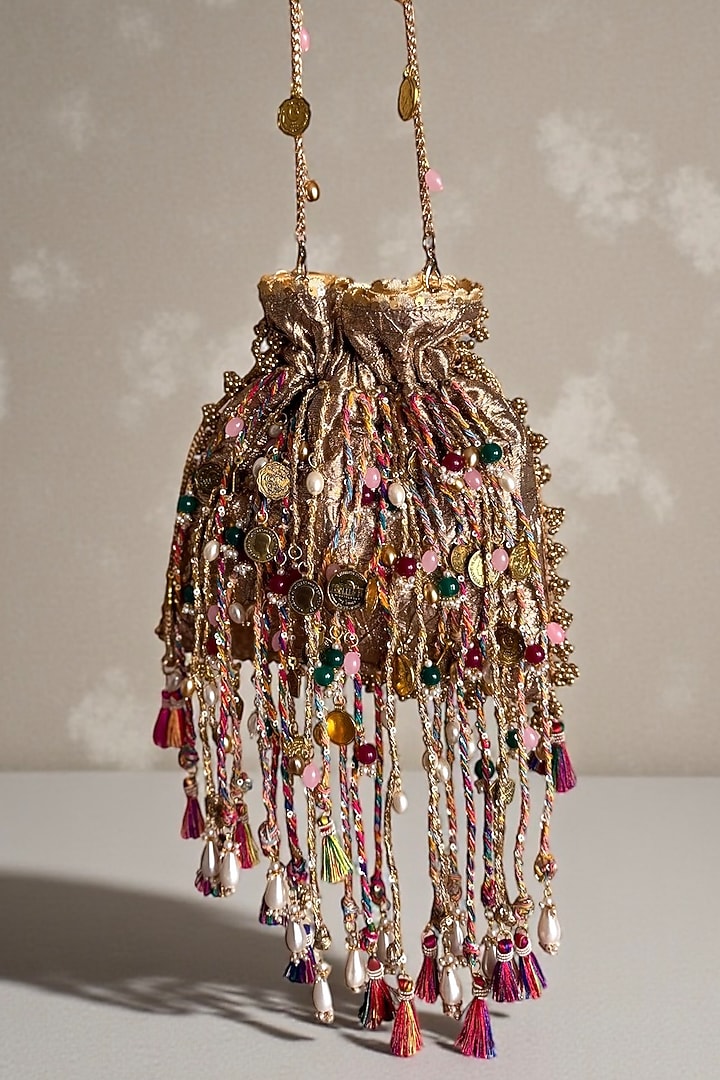 Multi-Colored Fabric Glass Bead Work Potli by BHAVNA KUMAR at Pernia's Pop Up Shop