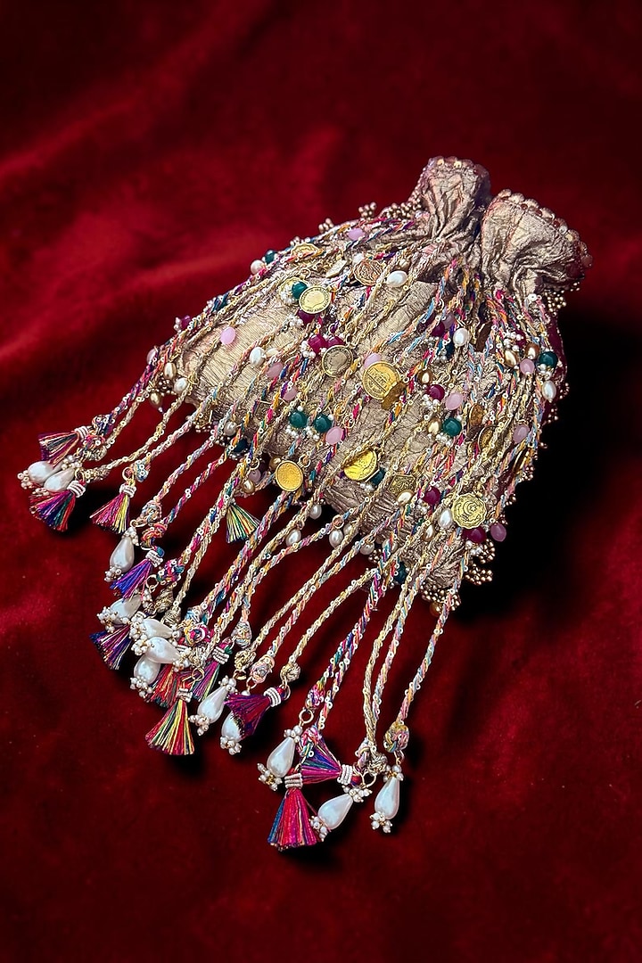 Multi-Colored Fabric Glass Bead Work Potli by BHAVNA KUMAR at Pernia's Pop Up Shop