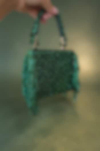Green Fabric Glass Beads Hand Embroidered Clutch by BHAVNA KUMAR at Pernia's Pop Up Shop