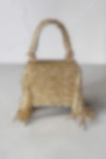 Gold Fabric Glass Beads Hand Embroidered Clutch by BHAVNA KUMAR at Pernia's Pop Up Shop