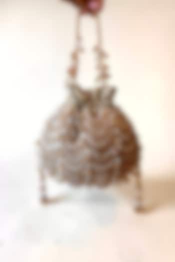 Gold Fabric Glass Beads Embroidered Potli by BHAVNA KUMAR at Pernia's Pop Up Shop