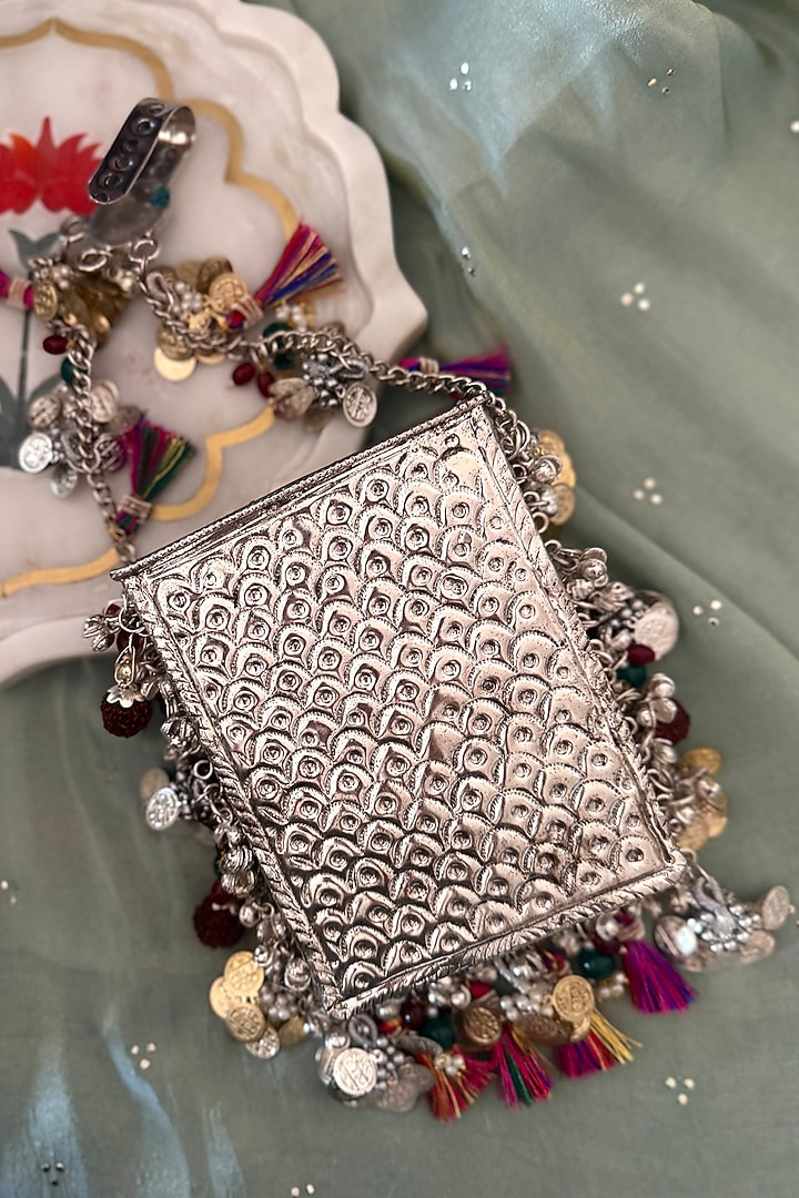 Silver & Gold Kundan Work Mobile Bag by BHAVNA KUMAR at Pernia's Pop Up Shop