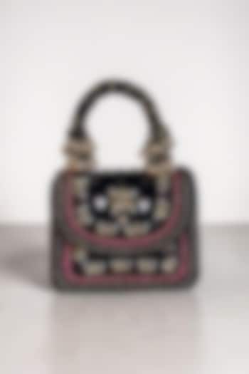 Black Velvet Hand Embroidered Mini Bag by BHAVNA KUMAR at Pernia's Pop Up Shop