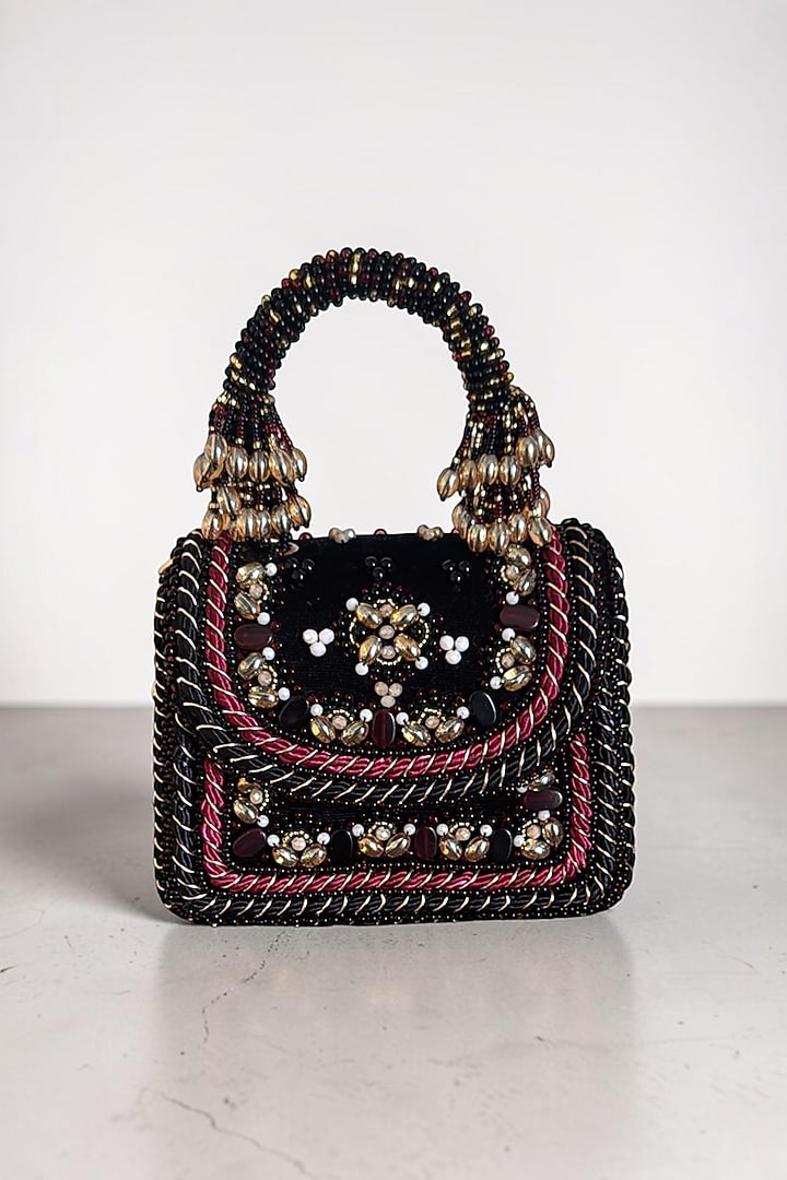 Black Velvet Hand Embroidered Mini Bag by BHAVNA KUMAR at Pernia's Pop Up Shop