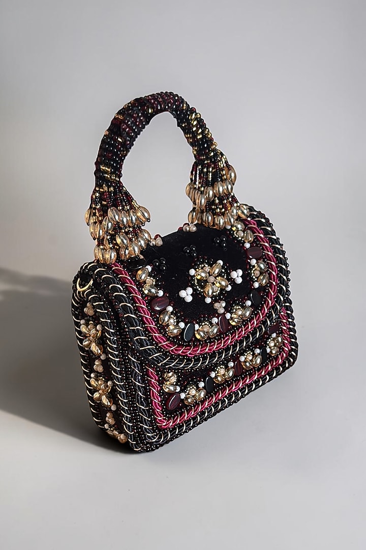 Black Velvet Hand Embroidered Mini Bag by BHAVNA KUMAR at Pernia's Pop Up Shop
