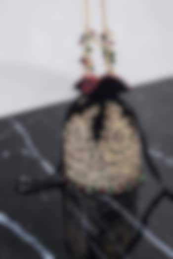 Black Velvet Zardosi Hand Embroidered Potli by BHAVNA KUMAR at Pernia's Pop Up Shop