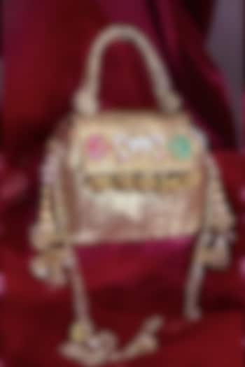 Gold Silk Kundan Embellished Tote Bag by BHAVNA KUMAR at Pernia's Pop Up Shop