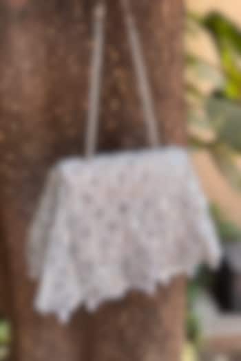 Silver Faux Silk Hand Embroidered Draped-Style Clutch by BHAVNA KUMAR at Pernia's Pop Up Shop
